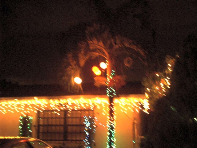Lights belonging to my neighbors across the street, whose entire hyperextended Cubanoid family came filing quickly out their front door and chased me down the street after they found me taking a picture of them. THE HELL?