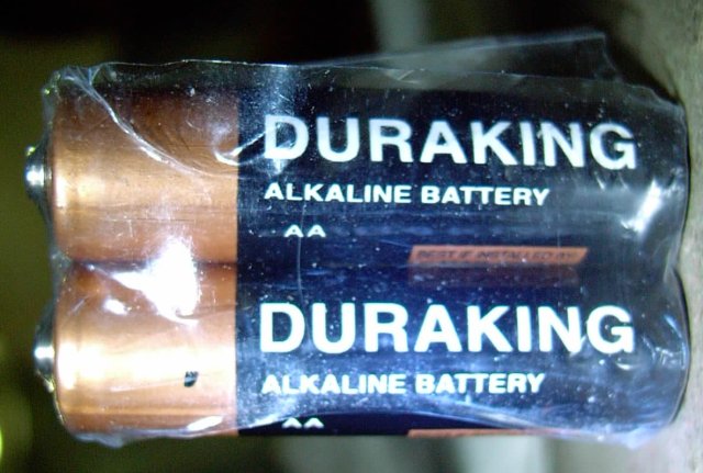 Some batteries that Sarah's dad bought at one of Hialeah's great flea markets of mystery... complete with completely original and non-derivative label design!