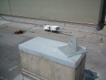 This shark-fin looking bracket is one of the guy wire mounts... proudly fabricated and hot-dip galvanized in the fine city of Medley. (See above, the photo with the random fire.)