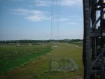 Looking out into the field with one of the sets of guy cables.